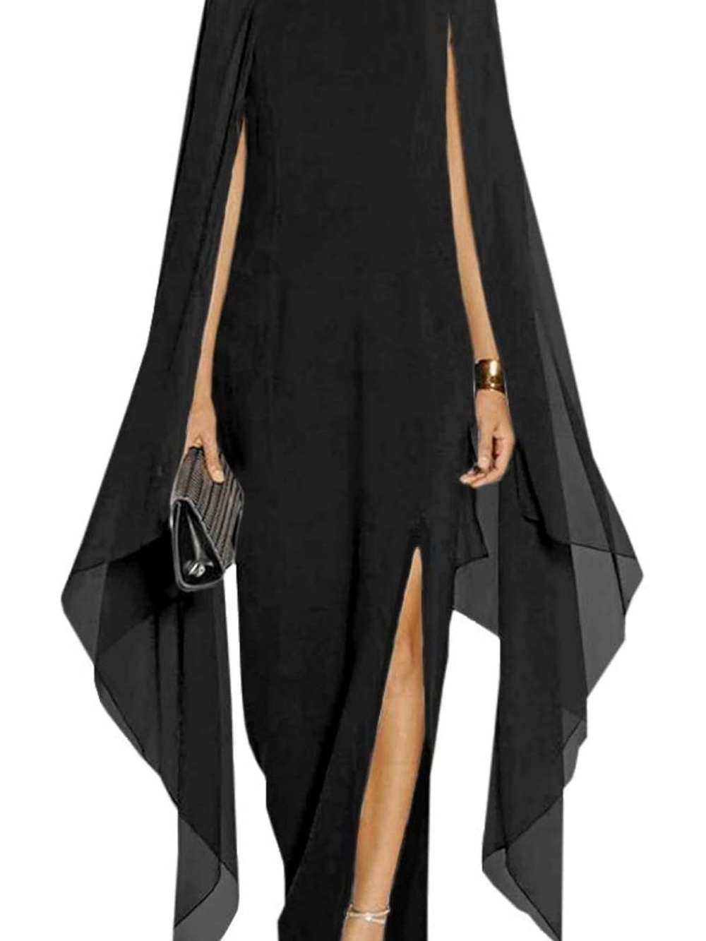 Elegant Black Cape Sleeve Evening Dress